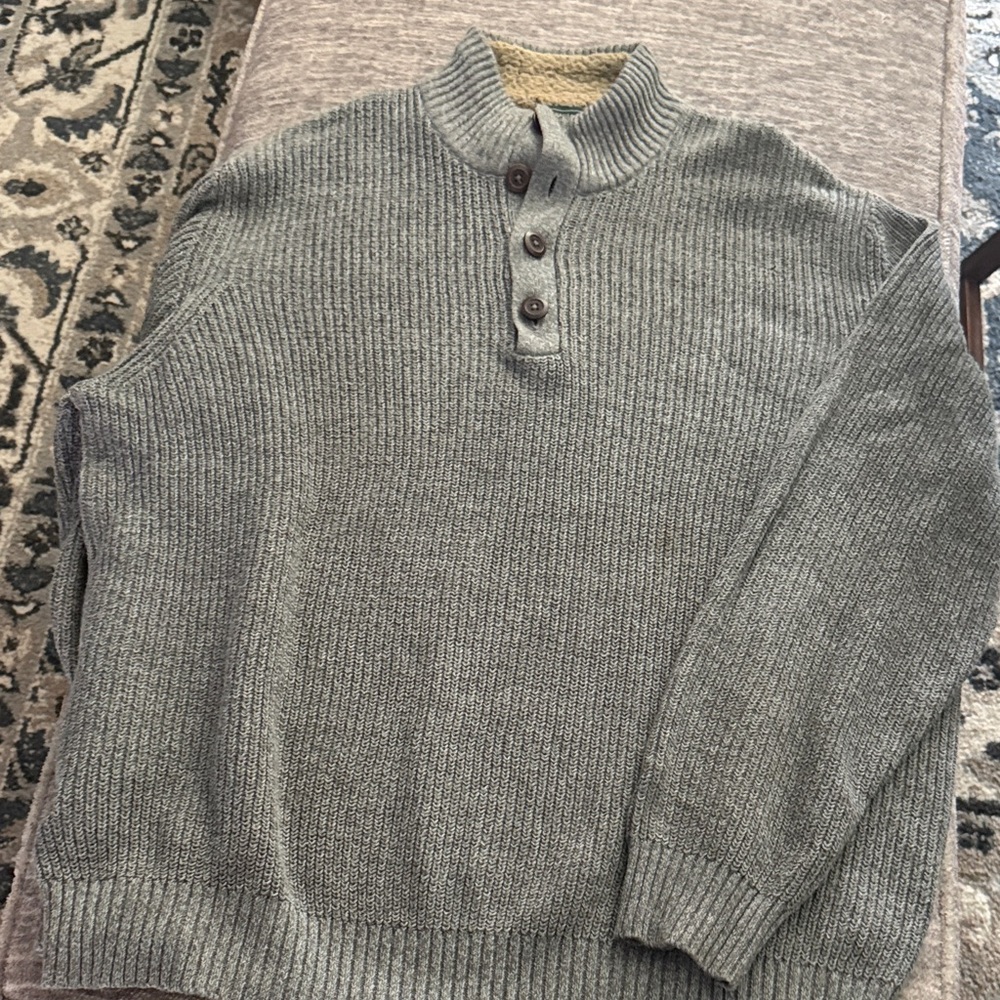 G.H. Bass & Co. Men's Grey Ribbed Button Mock Neck Sweater